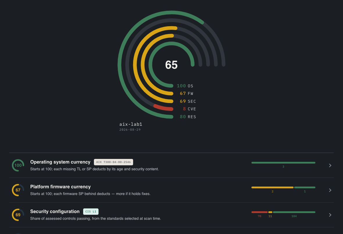 PTxray AIX lab report: five rings, score 65, then the first findings